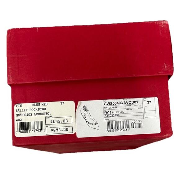 VALENTINO Shoes Ballet Flats Size 37 Blue ROCKSTUD Studded Pointed Toe Luxury - Picture 15 of 16